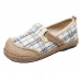 Black Plaid Cotton Linen Patchwork Flat Feet Shoes