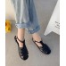 Black Flat Sandals Faux Leather Comfy Buckle Strap Water Sandals