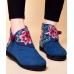 Boutique Buckle Strap Embroideried Comfy Ankle Boots Blue Cotton Fabric